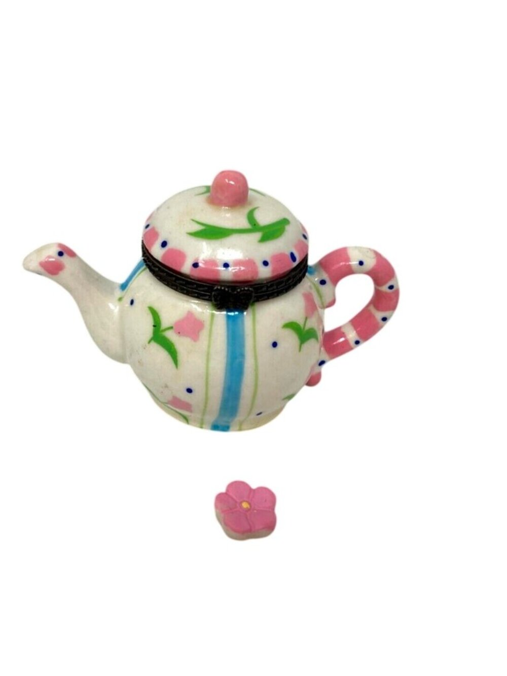Vintage Hinged Trinket Box Teapot - includes Pink Flower Trinket